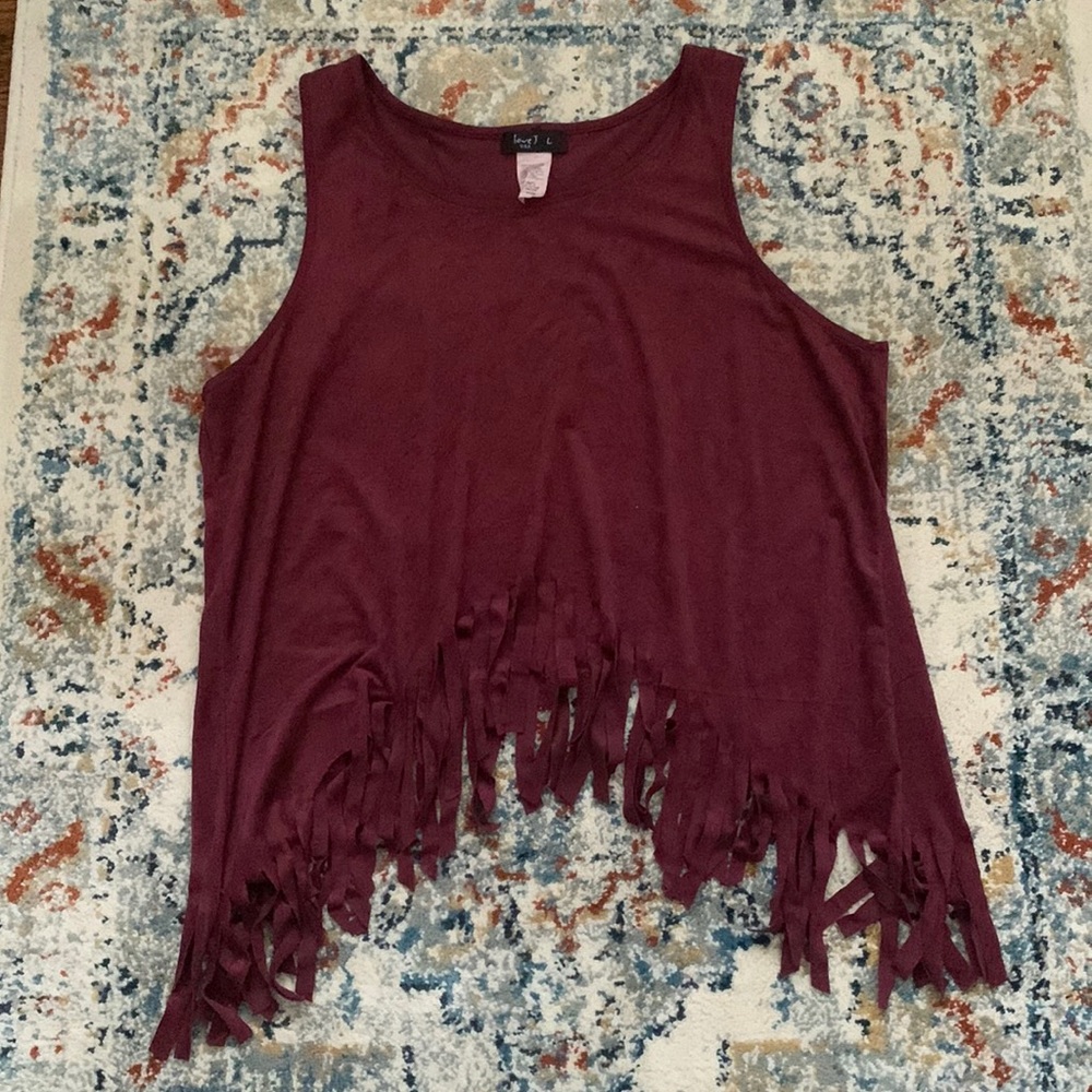 Burgundy Fringe Cropped Tank Top